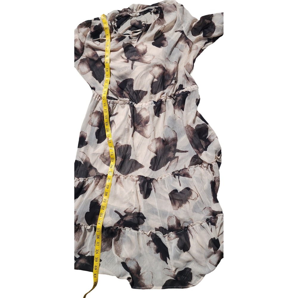 Simply Vera Vera Wang XXL Cream Brown Floral Tiered Chiffon Midi Dress Tie Neck - Picture 6 of 7